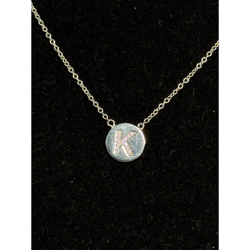 Sterling Silver CZ Initial K Pendant Necklace